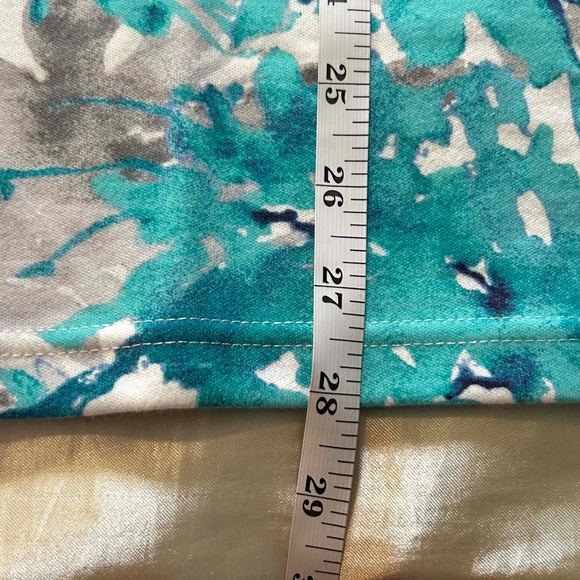 TOP, COTTON BLEND, BLUE/TURQUOISE/GREY, SIZE 3X, ROUND NECK, LONG SLEEVES, KAREN - Picture 4 of 8